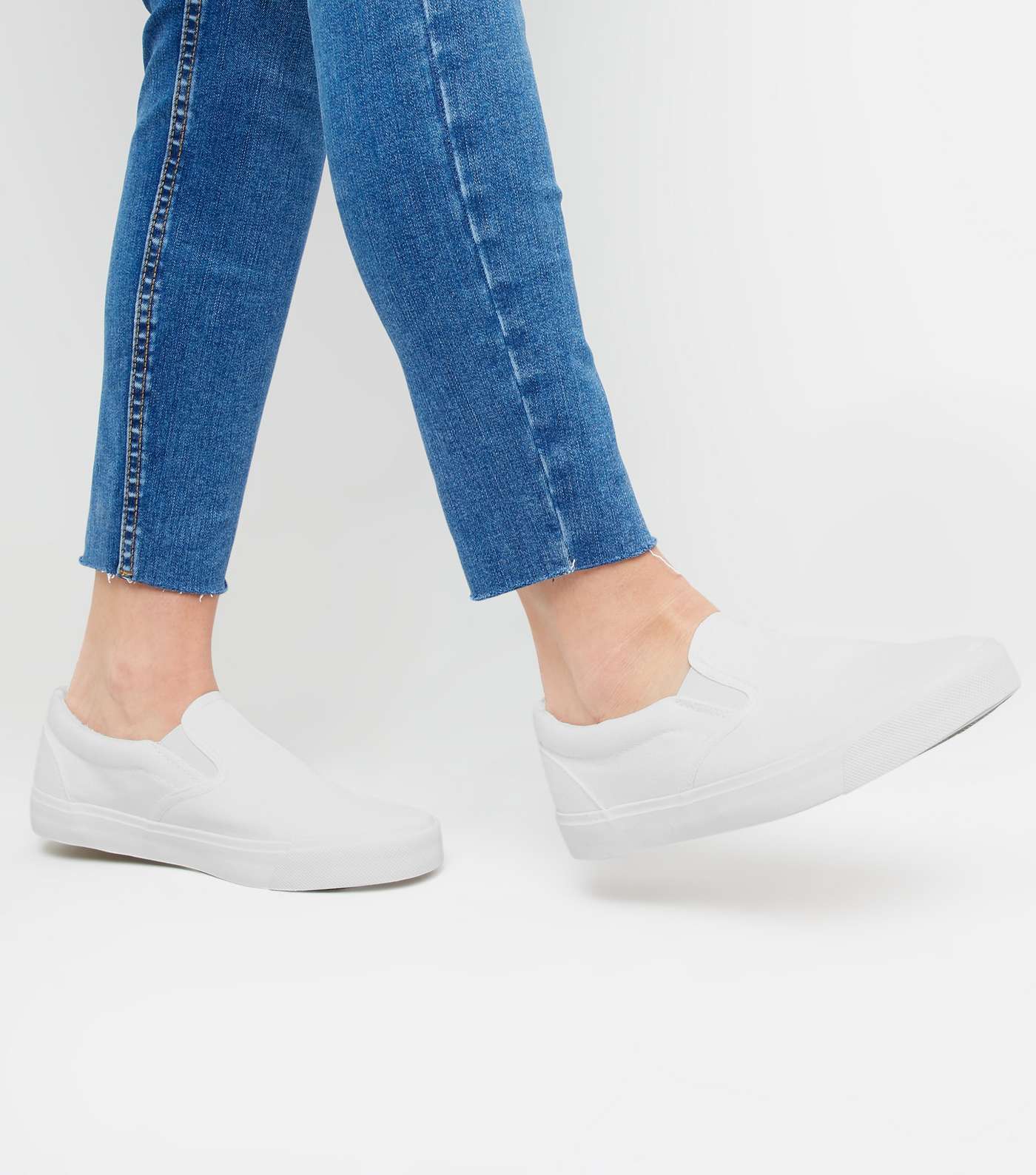 White Canvas Slip On Trainers Image 2