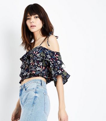 EDITION - Crop top orné de sequins et de franges à imprimé fleurs