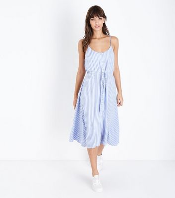 stripe button front midi dress