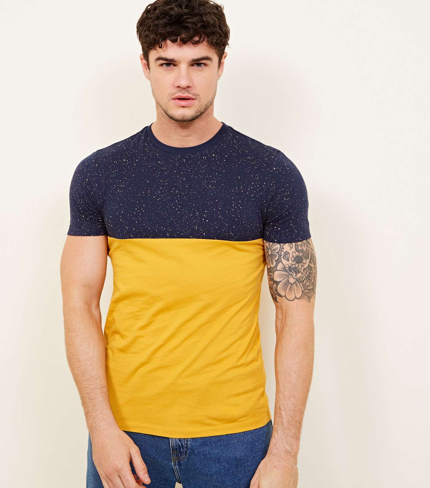 Yellow Colour Block Muscle Fit T-Shirt