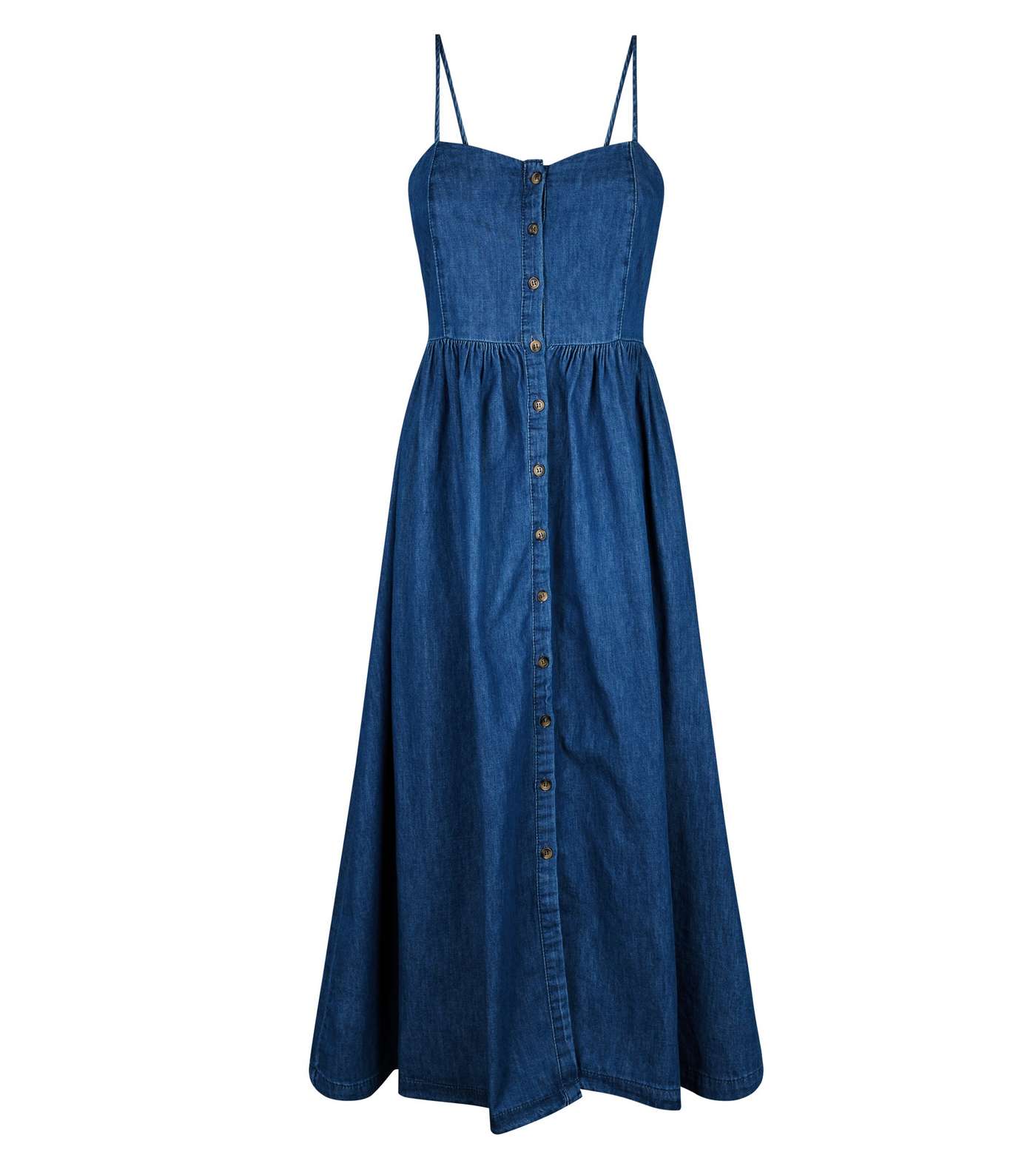 Blue Rinse Wash Button Up Denim Midi Dress  Image 4
