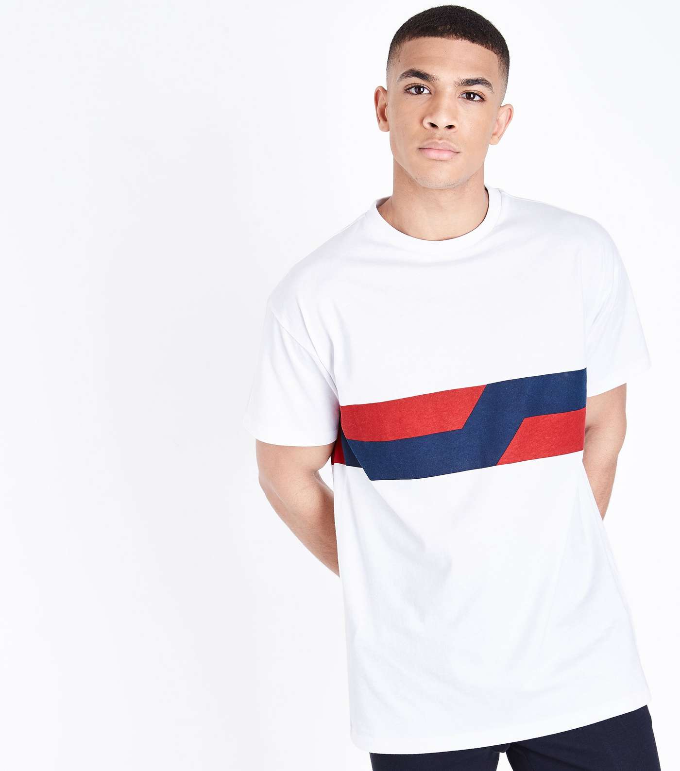 White Contrast Panel Printed T-Shirt
