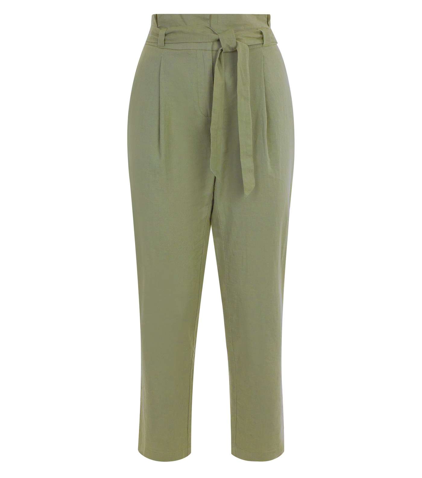 Khaki Linen Blend Paperbag Trousers Image 4