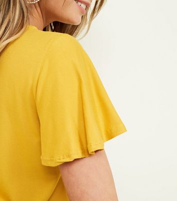 Mustard Yellow Tie Button Front Top New Look