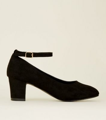 Black Suedette Block Heel Court Shoes 
