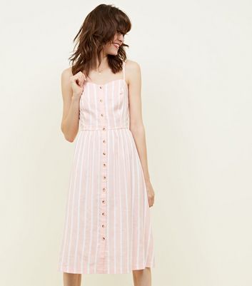 stripe button front midi dress