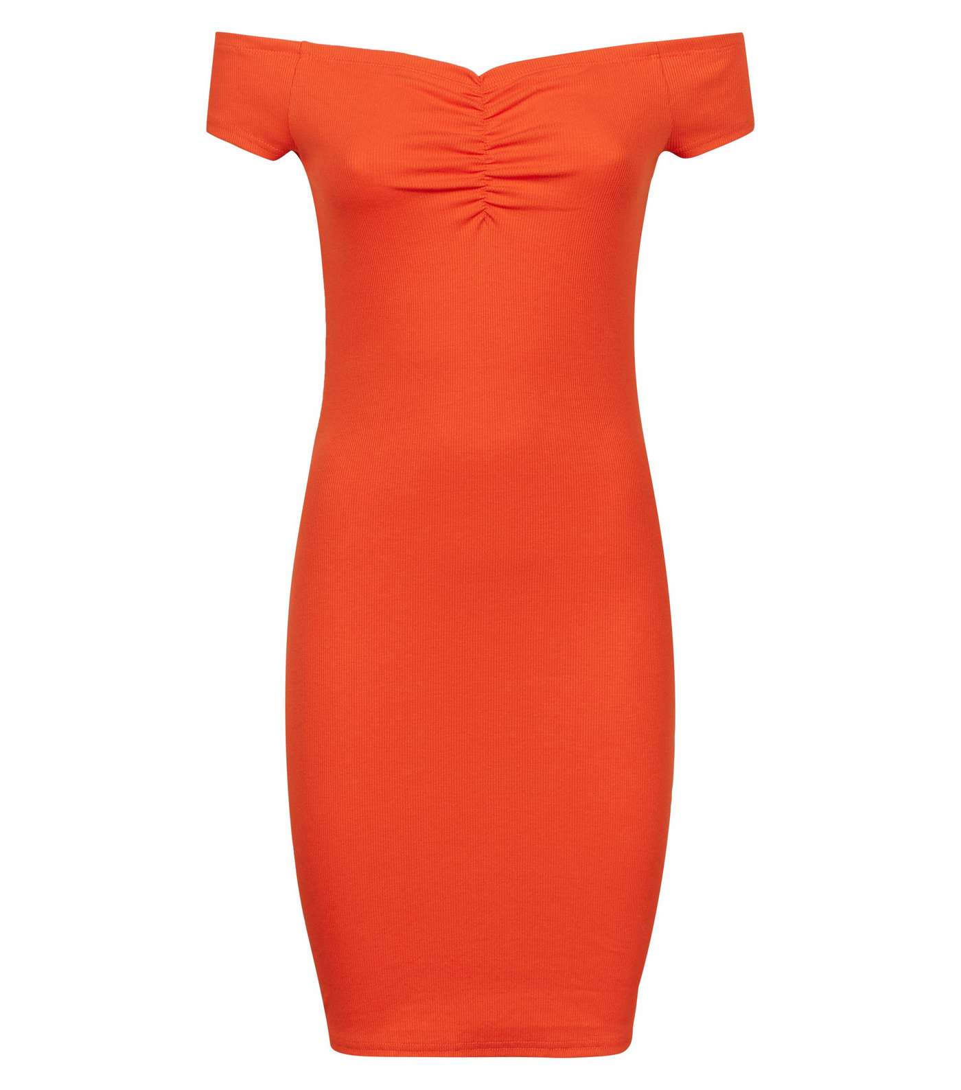 Red Ruched Bardot Bodycon Dress Image 4