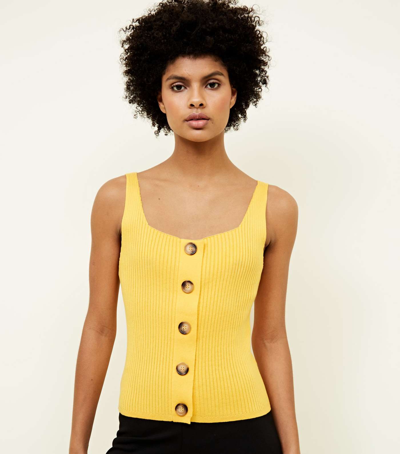Yellow Ribbed Button Front Vest