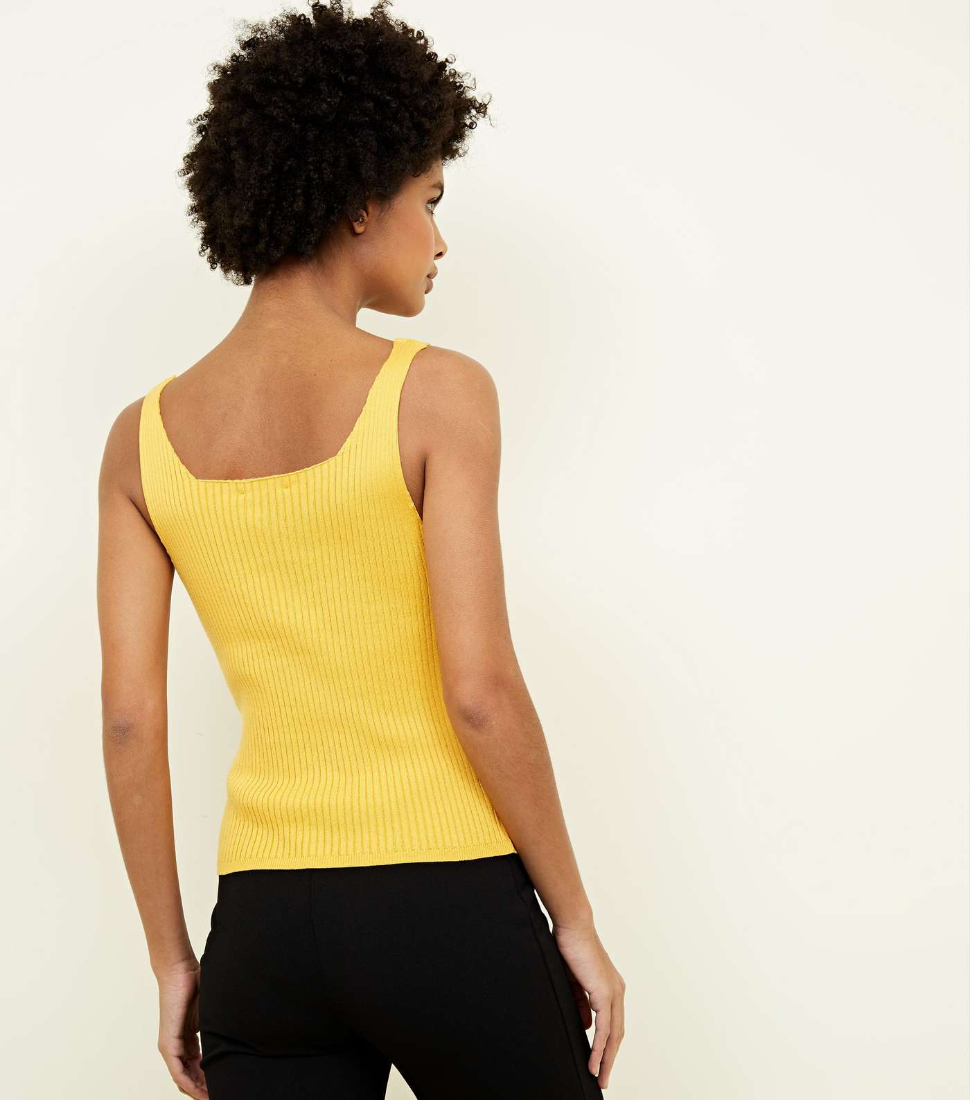 Yellow Ribbed Button Front Vest Image 3