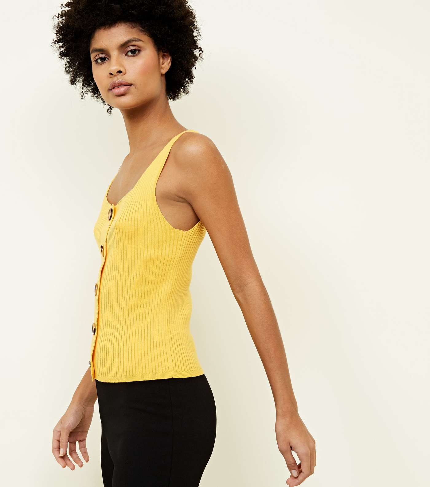 Yellow Ribbed Button Front Vest Image 5