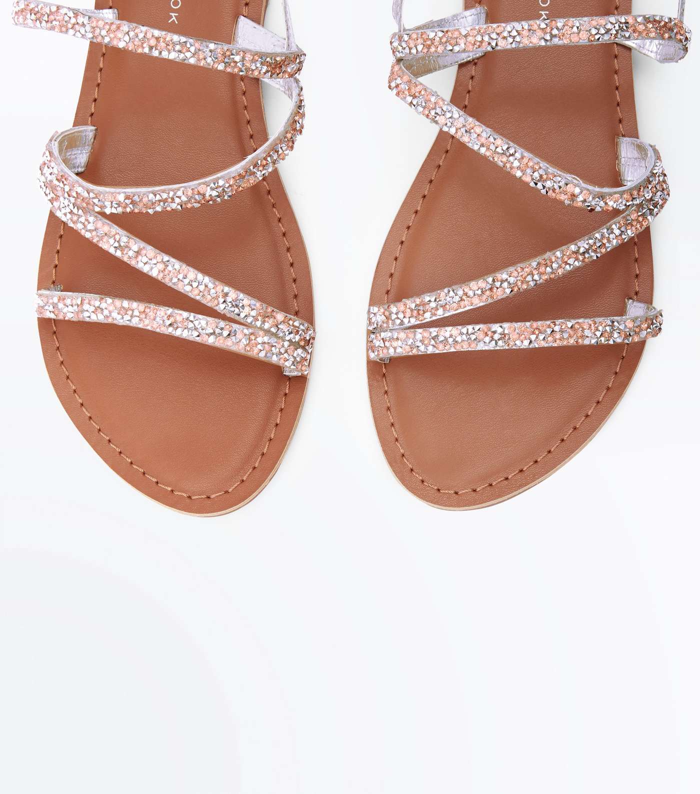 Wide Fit Silver Leather Gem Embellished Sandals Image 3