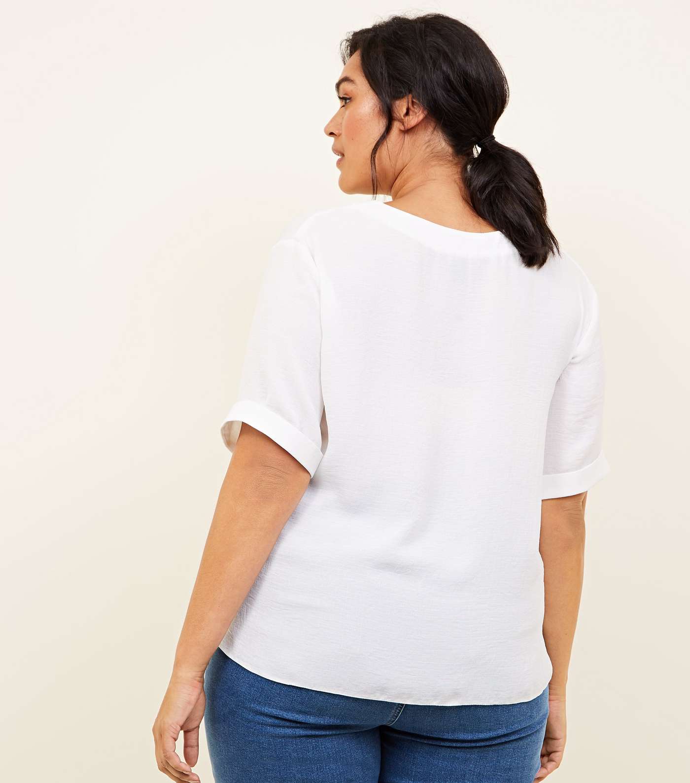 Curves Off White Button Front Boxy Shirt Image 3