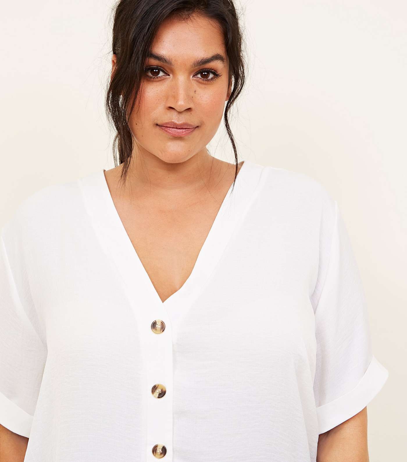 Curves Off White Button Front Boxy Shirt Image 5