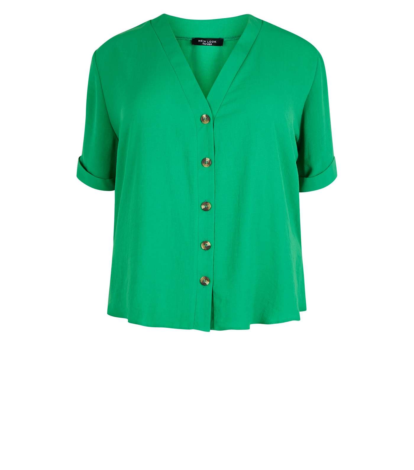 Curves Green Button Front Boxy Shirt Image 4