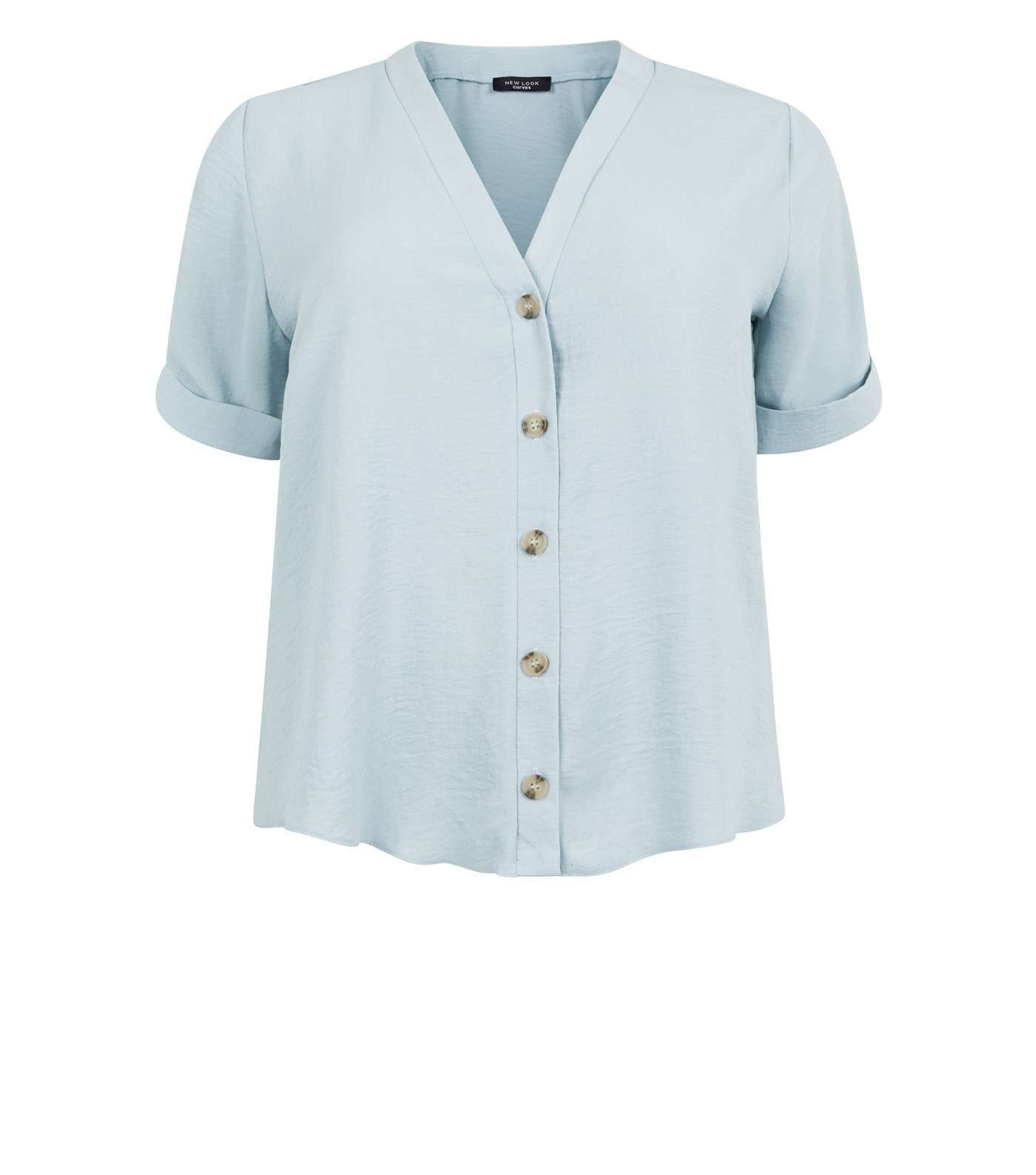 Curves Pale Blue Button Front Boxy Shirt Image 4