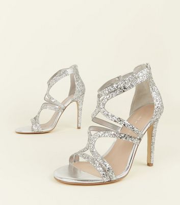 silver heeled sandals wide fit