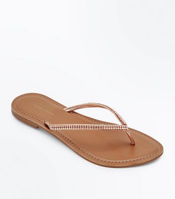 rose gold diamante flip flops