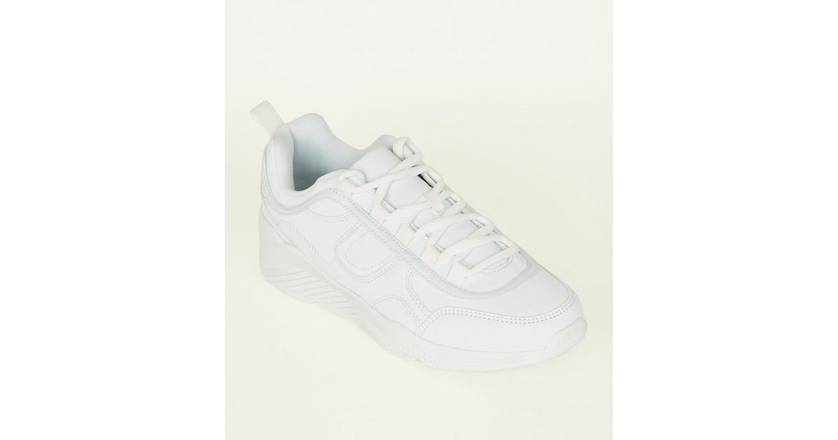 White Leather-Look Panelled Chunky Trainers | New Look