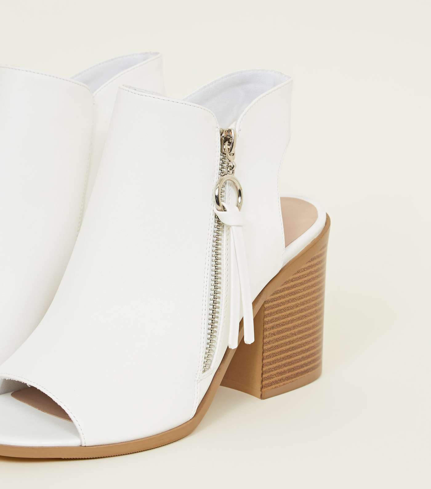 Wide Fit White Block Heel Open Toe Boots  Image 3