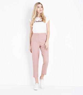 Pale Pink Marl Tapered Trousers  New Look