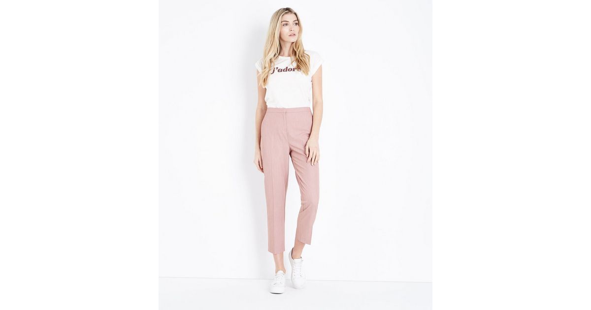 Pale Pink Marl Tapered Trousers