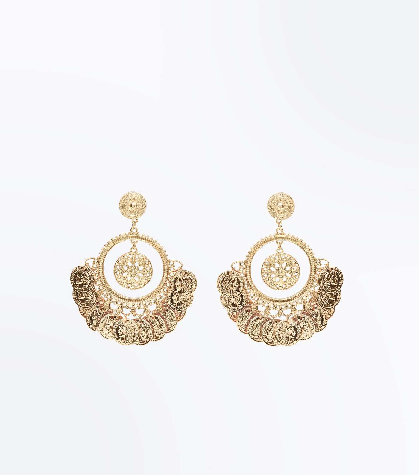 Gold Coin Embossed Hoop Earrings