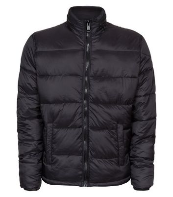 black puffer jacket with funnel neck