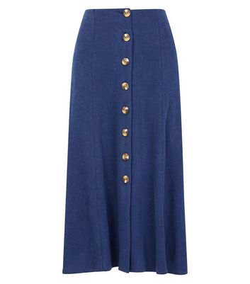 navy button front skirt