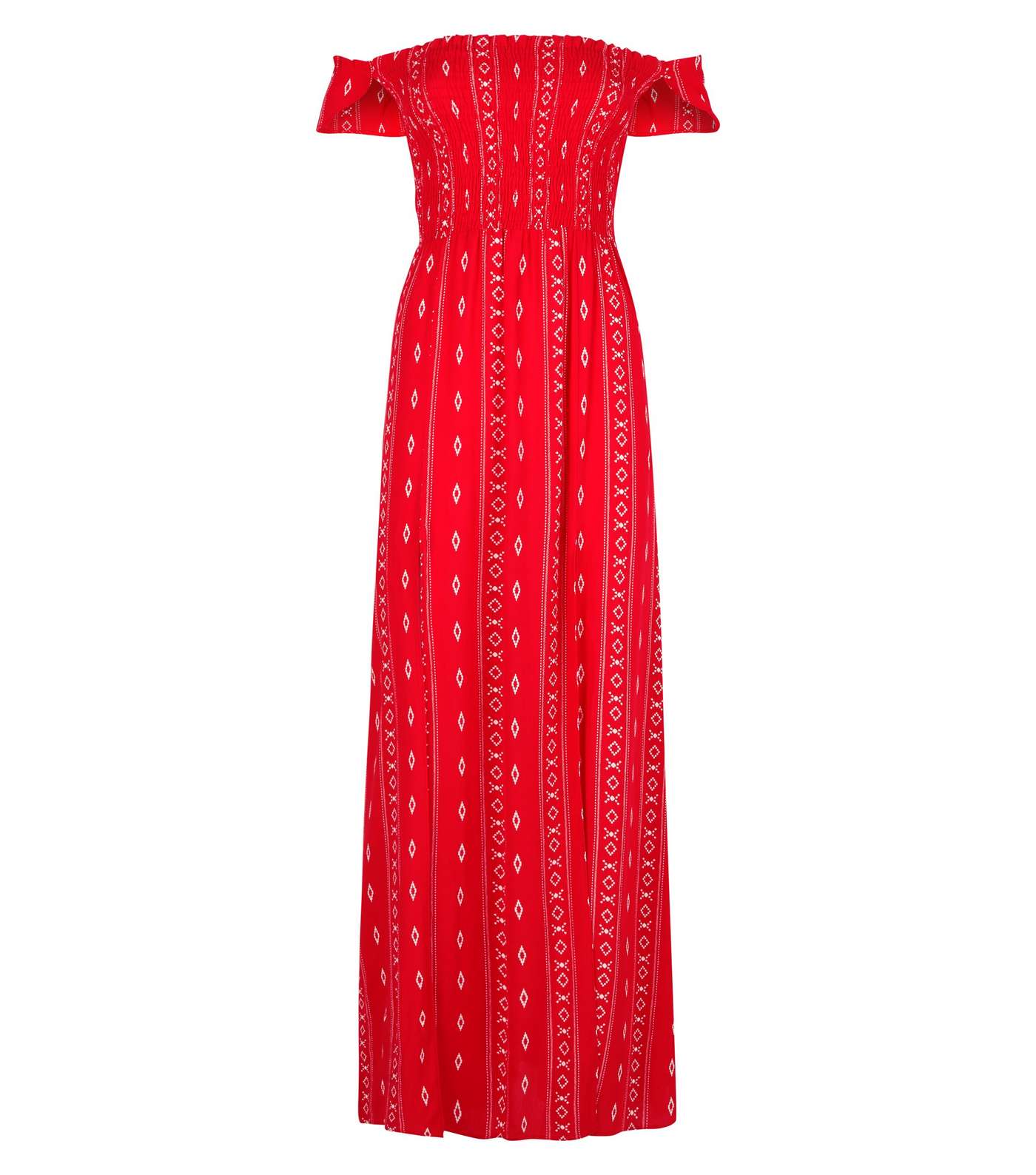 Red Geometric Print Shirred Beach Maxi Dress Image 3