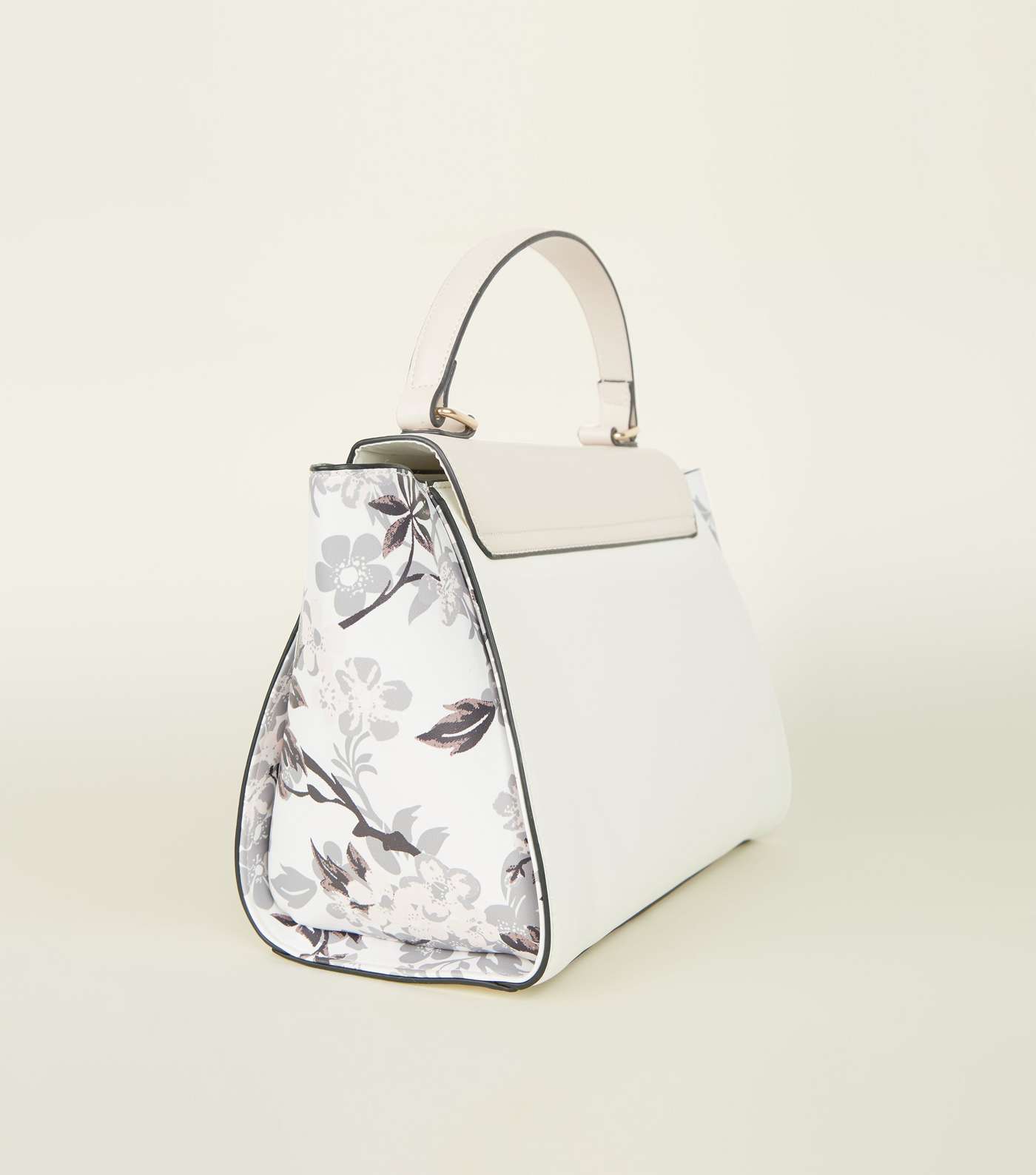 White Floral Printed Contrast Winged Tote Bag Image 4