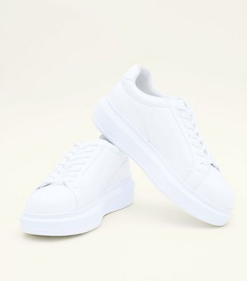 white chunky lace up trainers
