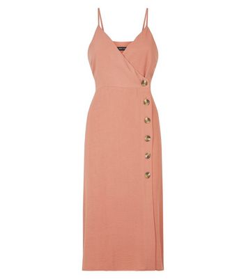 new look midi wrap dress in rust