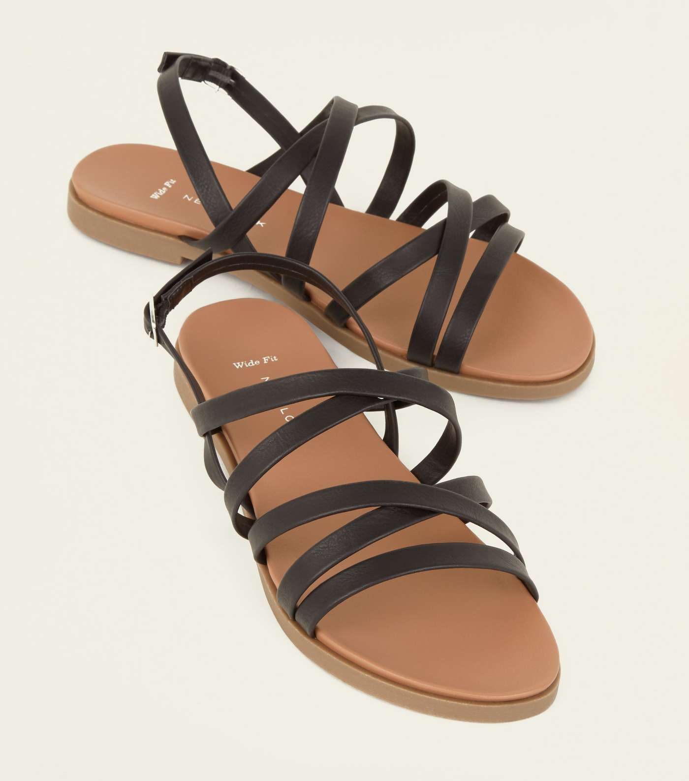Wide Fit Black Strappy Footbed Sandals Image 4