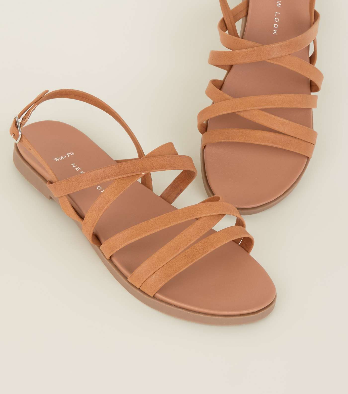 Wide Fit Tan Strappy Footbed Sandals Image 3