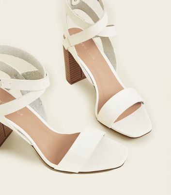 White leather block heel sandals Clearance