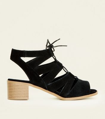 Black Suede Low Block Heel Ghillie 