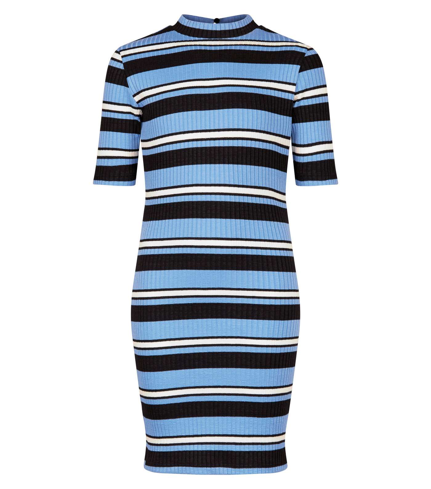 Girls Blue Stripe High Neck Bodycon Dress Image 4