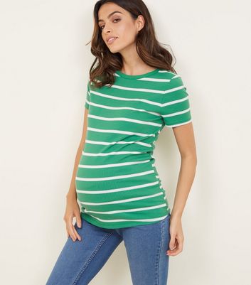 Maternity Green Stripe Ribbed T-Shirt | New Look