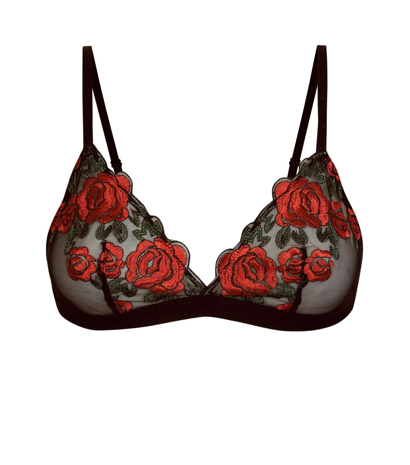 Red Mesh Rose Embroidered Bralette Image 3