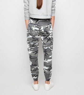 Girls Light Grey Camo Utility Trousers  New Look