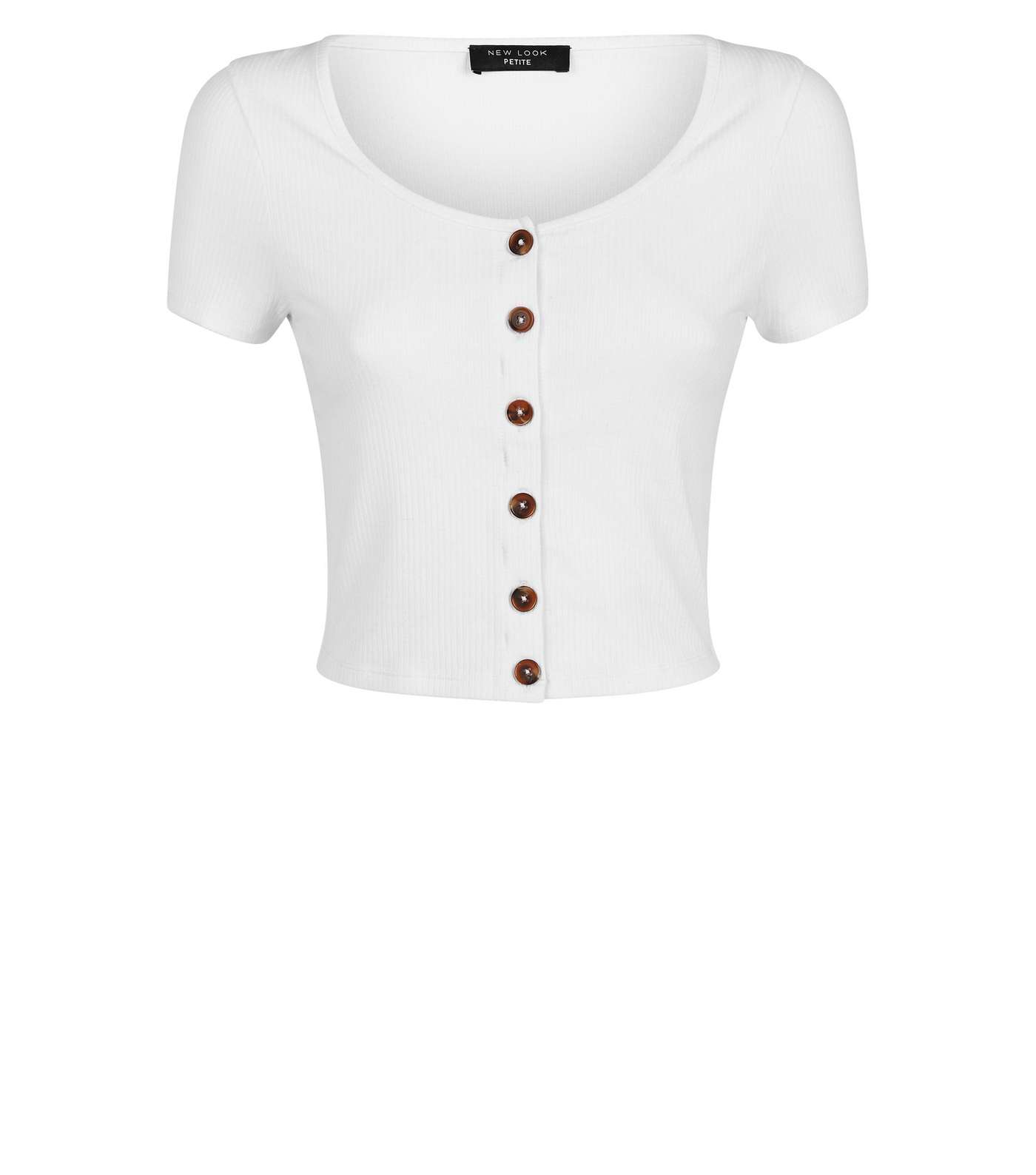 Petite White Ribbed Button Front T-Shirt Image 4
