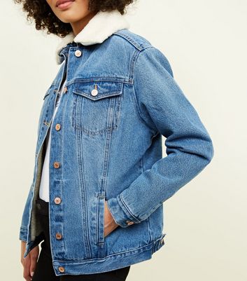 Ladies borg denim jacket best sale