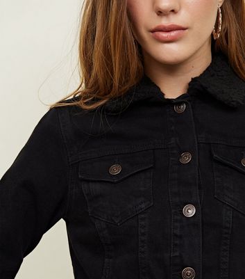 Borg collar 2024 denim jacket ladies