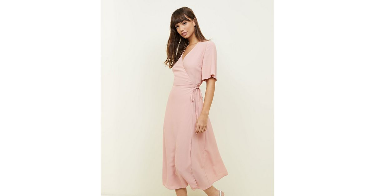 Pale Pink Wrap Front Midi Dress | New Look