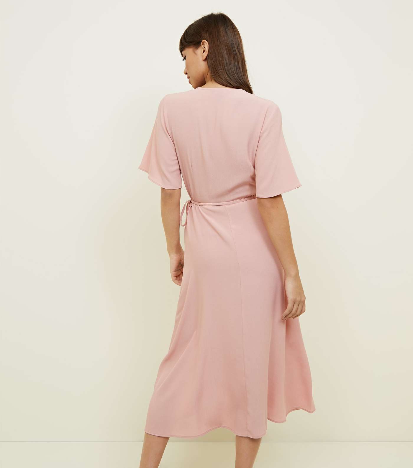 Pale Pink Wrap Front Midi Dress Image 3