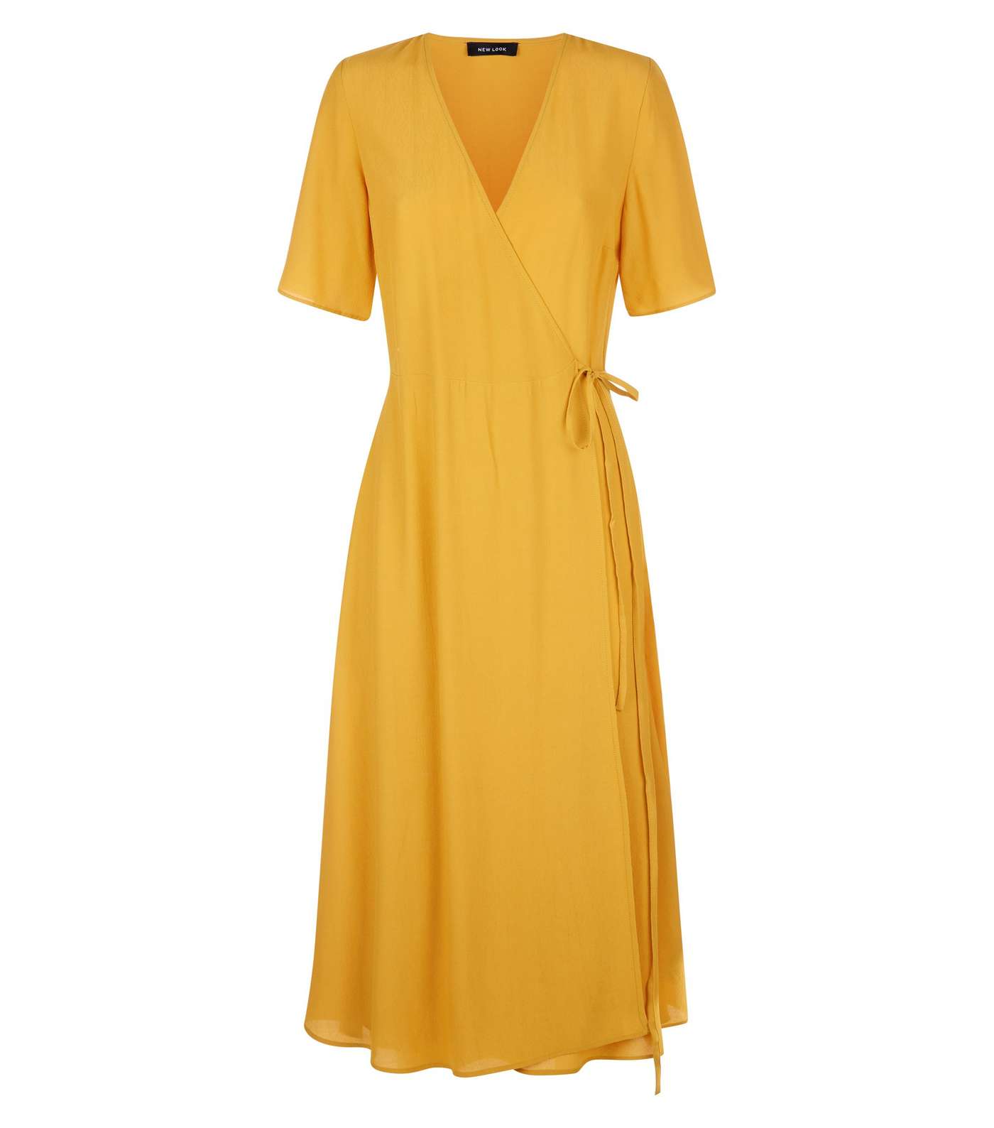Mustard Yellow Wrap Front Midi Dress Image 3