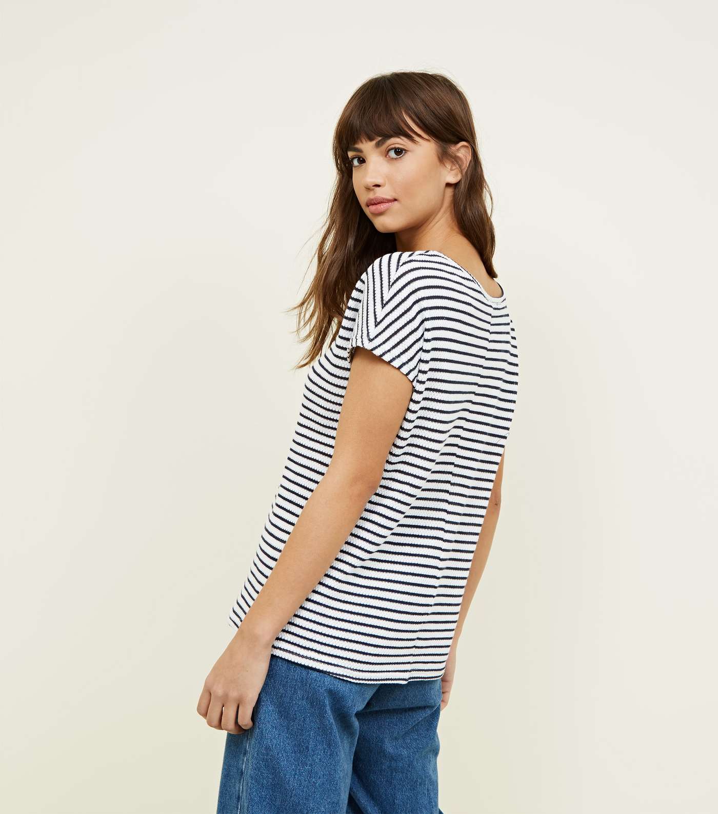 White Stripe Fine Knit V Neck T-Shirt Image 3
