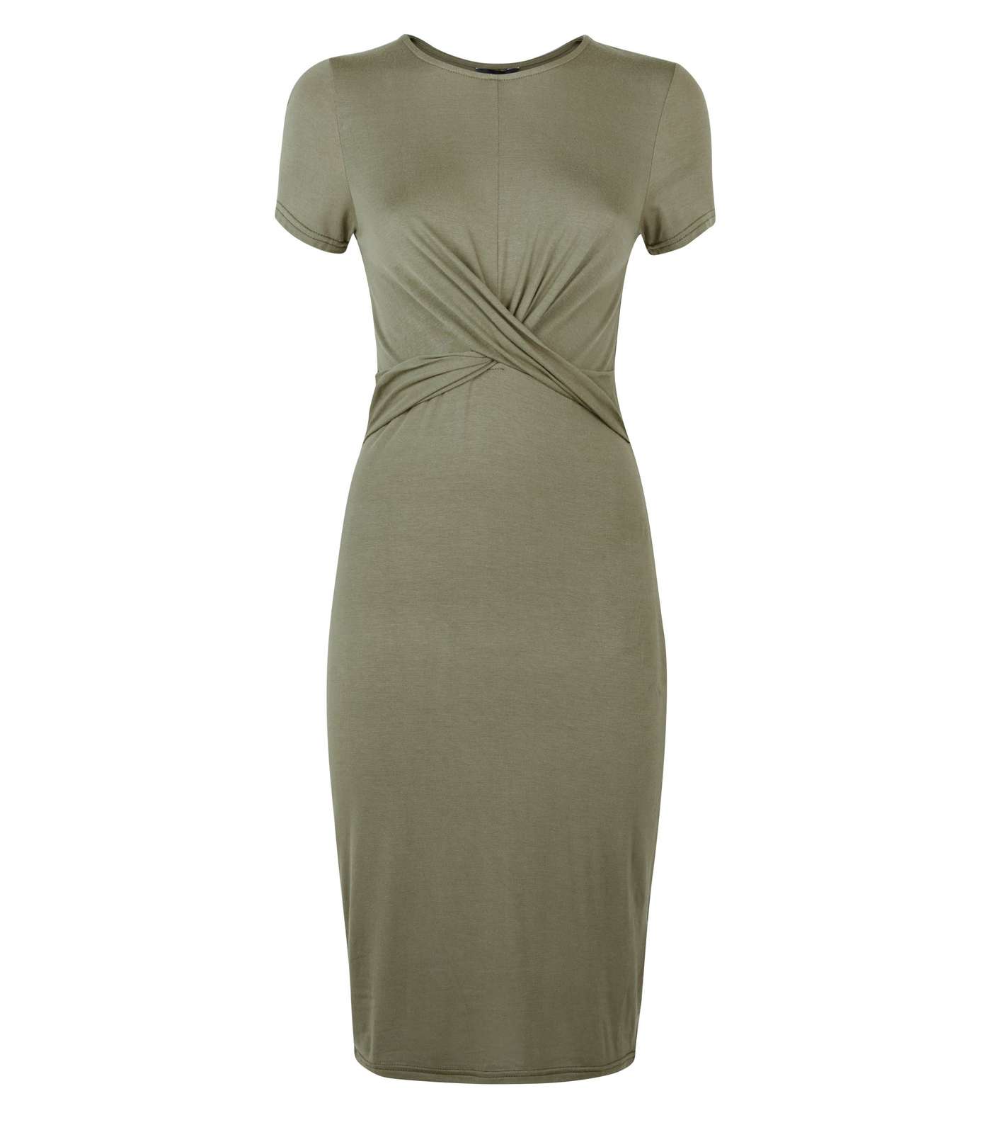 Olive Green Twist Front Jersey Bodycon Dress Image 4