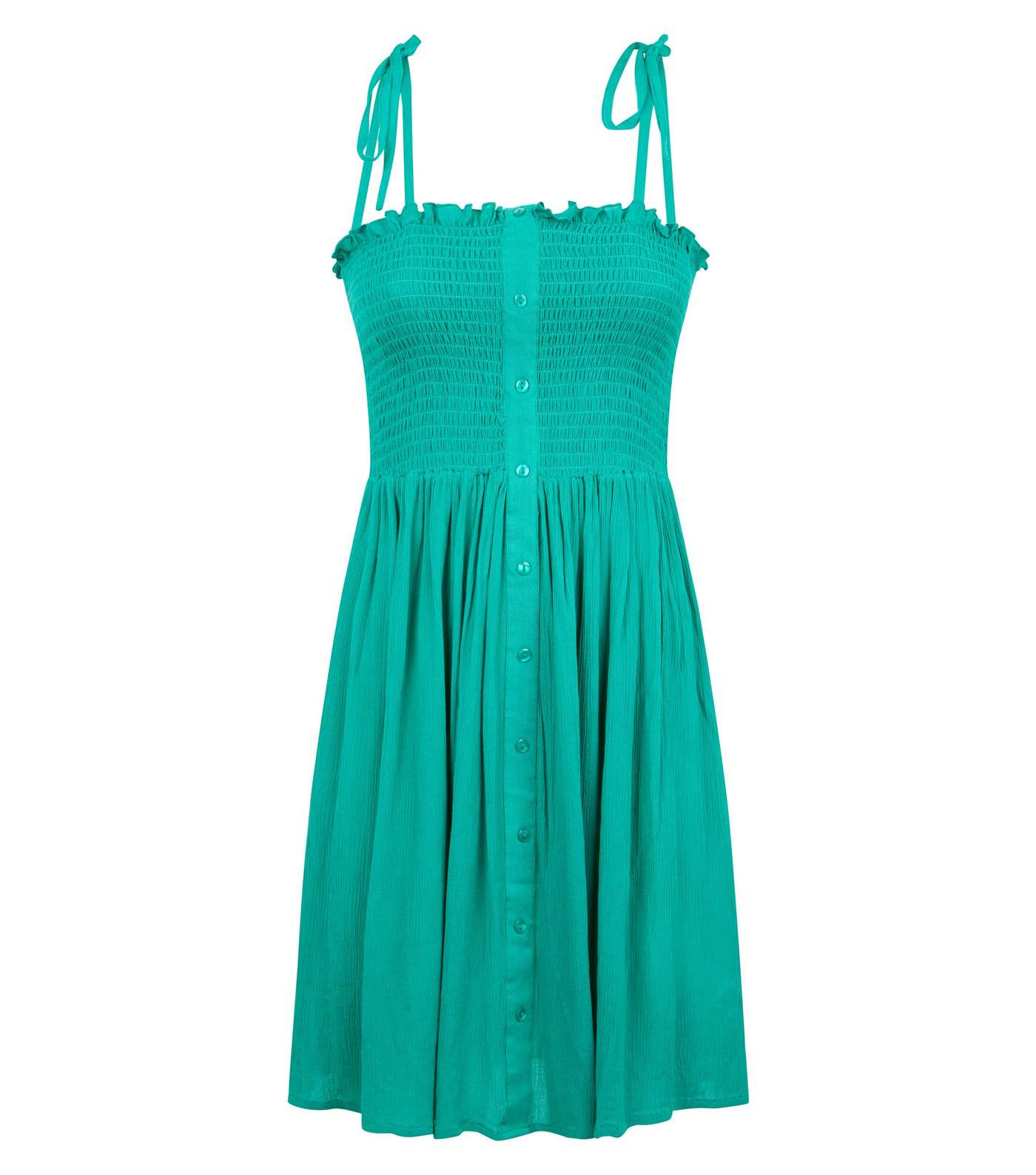 Green Shirred Button Front Sundress Image 4