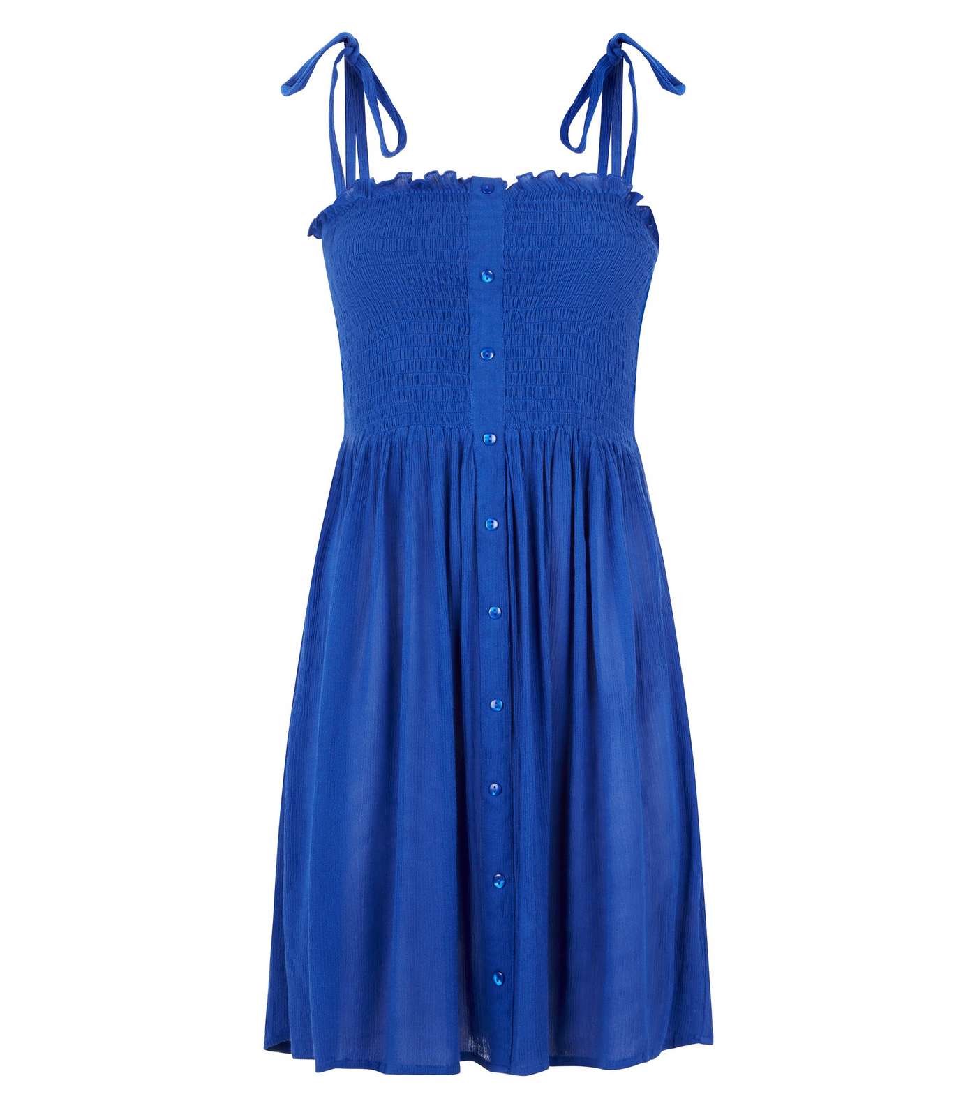 Blue Shirred Button Front Sundress Image 4